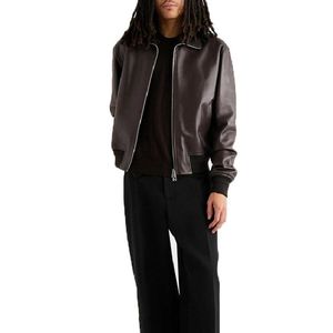 Mens Leather Blouson <b>Jacket</b> Real Genuine Leather Casual Bomber Varsity Style Fashion Leather <b>Jacket</b> Wholesale Custom OEM - Product Image 2