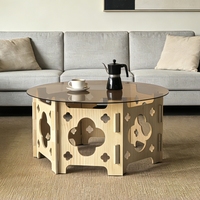 Table basse ronde en verre trempé de 31,1 pouces avec niche pour chat pour salon ou bureau