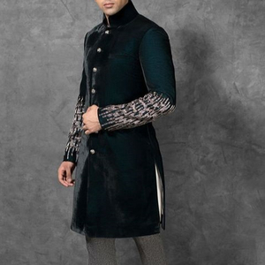 ELEGANT SEQUENCE EMBROIDERY on SHERWANI SLEEVES WITH <b>PANT</b> DRESS & ALSO MATCHING SHOE WITH DRESS for PARTY-WEAR/WEDDING @ 2023 - Product Image 1