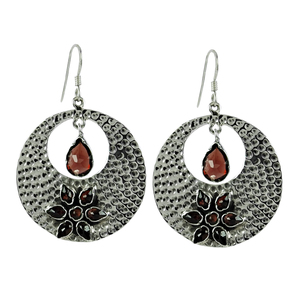 New Hot Vintage Fashion 925 Sterling Solid Silver Fine Red Garnet Round Shape <b>Flower</b> Style Natural Gemstone Earrings for Women - Product Image 1