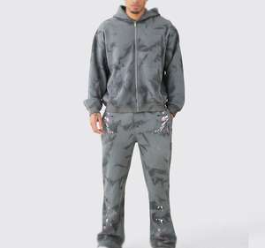 Conjunto de Chándal de Forro Polar Transpirable para Hombre, Estilo Vintage Urbano de Invierno, con Sudadera con Cremallera y Efecto Lavado Ácido, Personalizable, de Poliéster/Algodón - Product Image 5