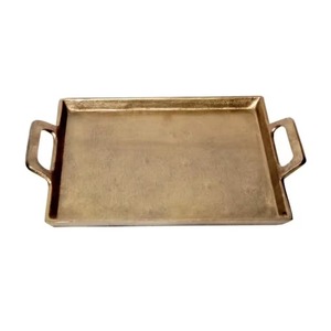 High Quality Handcrafted Aluminium Industrial Rectangle Serving <b>Tray</b> Gold Decorative Hammered Design Diwali Customized Food - Product Image 1