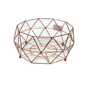 Paniers de fruits en fer décoratifs pour la maison au design unique avec poignée, grand panier de rangement de table fini or rose de forme ronde - Product Image 5