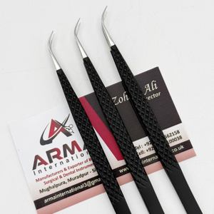 Pinzas de aislamiento semicurvadas para extensiones de pestañas, pinzas de pestañas de acero inoxidable con agarre fuerte recubierto de polvo negro, probadas a mano - Product Image 4