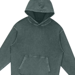 Sweat à capuche vert Vintage délavé à l'acide Streetwear surdimensionné unisexe pull en coton lourd sweat à capuche coupe ample haut décontracté - Product Image 2