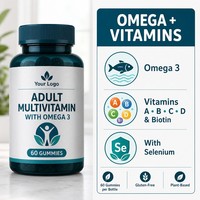 Complément Alimentaire Multivitamines Adultes Omega 3 en Gummies Sans Gluten à Base de Plantes avec Sélénium Vitamines A B C D Biotine