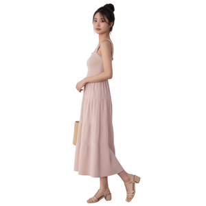 Robe décontractée pour femme, à corsage smocké, à volants, mi-longue, fluide, grande taille, anti-froissement, style A, à fleurs, vintage, pour tous les jours - Product Image 1