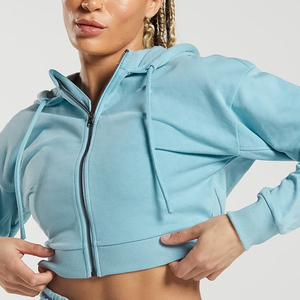 Precio de fábrica Ropa de mujer Logotipo personalizado Manga larga Cremallera Sudadera con capucha Impresión Sudadera con capucha Sudaderas Mujeres Crop Top Sudadera con capucha - Product Image 5