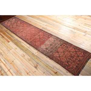 Turkish Vintage Rug, 2.7x13 ft <b>Runner</b> Rug, <b>Red</b> Black Abstract Wool Rug - Product Image 4