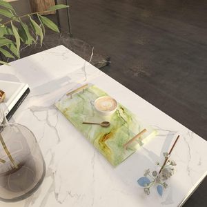 Natural <b>Marble</b> Decorative Tray with Stylish Metal Handle, Handmade Dresser Tray for Jewelry Displays, Kitchens, Counters tray - Product Image 2