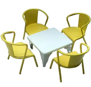 1:12 스케일 금속 인형 집 미니어처 가구 다이닝 세트 5 테이블 의자 베스트셀러 흰색과 노란색 인형 가구