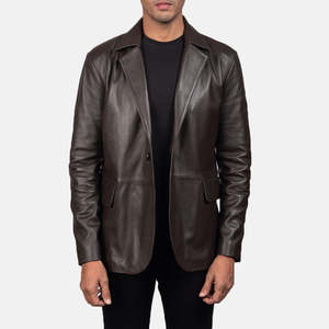 Blazer en cuir marron Daron, style mode, fermeture simple ou double boutonnage, motif imprimé, longueur longue, grande taille, tricoté - Product Image 4