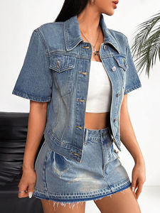 Chaqueta de mezclilla azul para mujer Estilo casual de moda con mangas largas abotonadas de ajuste regular para mujeres jóvenes - Product Image 4