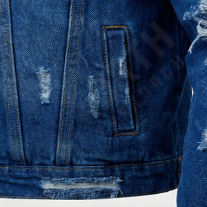 Chaqueta Vaquera para Hombre, Estilo Hip Hop Vintage Desgastado, Diseño Personalizado, Cuello Alto, Logotipo Frontal, Resistente al Viento, Ropa Urbana de Alta Calidad - Product Image 5