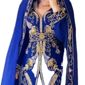 Abaya ethnique en rayonne brodée à la main pour femmes, élégante robe kimono à capuche avec boutons, taille XXL - Product Image 1