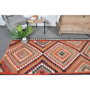 Tapis en laine turque vintage 3.4 X 10.9ft motif patchwork tissage plat pour décor de salon ou couloir avec support en latex - Product Image 2
