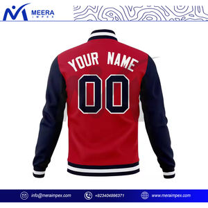 Nouvelle arrivée Veste universitaire de couleur rouge unie avec manches bleu marine Tissu de haute qualité personnalisé Col côtelé Slim Fit Veste universitaire de quantité minimale de commande basse - Product Image 4