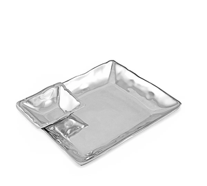 Plateau à chips et à trempettes en acier inoxydable argenté, au design accrocheur, de haute qualité pour servir des chips et d'autres en-cas avec des trempettes - Product Image 4