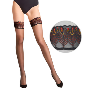 Medias Altas de Nylon Fino para Niñas, Medias Transparentes Sexys y Lindas con Estampado de Encaje de Pavo Real, Diseño Sólido, para Uso en Invierno y Verano - Product Image 3