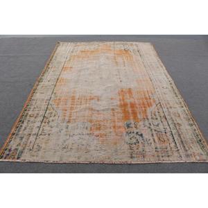 Tapis vintage, grand tapis turc de 6,46 x 9,5 pieds, tapis en laine à motifs floraux orange et blanc - Product Image 1