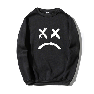 OEM Venta al por mayor de ropa informal de algodón en blanco Sudadera para hombre Sudadera de cuello redondo personalizada Mezcla Sudadera de algodón con estampado de cara triste para hombres - Product Image 1