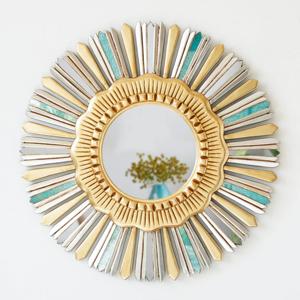 <b>Gold</b> Leaf Metal Accent Wall <b>Mirror</b> Ideal for Home Decoration Wall Hanging Wall <b>Mirror</b> for Home Hotel Decoration. - Product Image 2