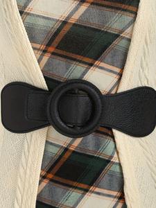 Moda europea y americana elegante temperamento costura hebilla Plaid estampado punto Casual camisa vestido para mujer - Product Image 6