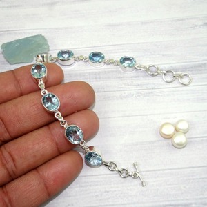 Beautiful Solid 925 Sterling Silver Blue Topaz Gemstone Handmade <b>Fine</b> Silver Tennis Bracelet Jewelry 925 Sterling Silver Jewelry - Product Image 4