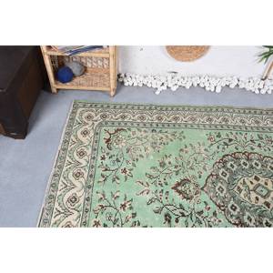 Tapis turc vintage, écologique, poil moyen, grande surface, 5,2 x 8,2 pieds, design classique vert beige patchwork, fait main, laine, latex - Product Image 5