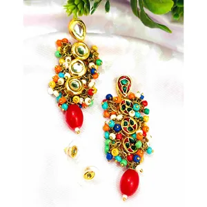 Parure de bijoux bohèmes Kundan, collier multicouche en pierres perlées multicolores, plaqué or sur cuivre, élégant, idéal pour les fêtes et les cadeaux - Product Image 5