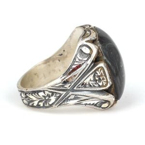925 Sterling Silver Rectangular Men's <b>Ring</b> with Bezel Setting Pressed <b>Amber</b> Stone Gift - Product Image 2