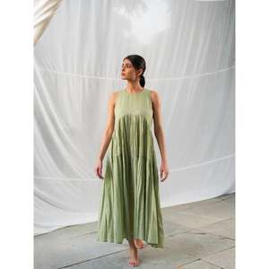 Womens Short <b>Sleeve</b> Tiered Floor-Length Natural Washable Maxi <b>Dress</b> Solid Color Flowy Long Casual <b>Summer</b> Boho Loose - Product Image 1