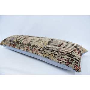 Almohada de lana de retales Kantha Floral, cojín Beige de 16x48 pulgadas, Cojín cuadrado decorativo cuadrado con estampado bordado Vintage tejido - Product Image 5