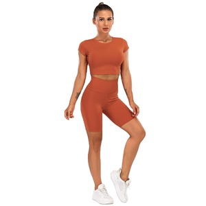 Vêtements de sport personnalisés sans couture pour femmes Fitness débardeur côtelé ensemble d'entraînement course à pied Fitness sport Yoga ensemble court - Product Image 4