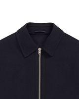 Veste classique en laine bleu marine à fermeture éclair avec col pointu et design minimaliste pour homme, vêtement d'extérieur décontracté d'hiver en bleu foncé