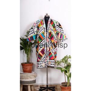 Abrigo bohemio hecho a mano para mujer, Chaqueta de algodón, Kimono largo, bata acolchada con colorido diseño indio de Kantha - Product Image 1