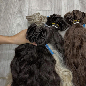 Extensions de cheveux tissés à la main de qualité supérieure, cheveux humains vietnamiens, double trame, cheveux vierges bruts, mèches de cheveux tissés à la main - Product Image 2