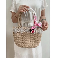 Tas Tangan Kertas Eceng Gondok LTL SP446 Vintage Ramah Lingkungan Tahan Lama dengan Dua Pegangan, Bukaan Terbuka, Motif Bunga, Kapasitas 1-1.9L