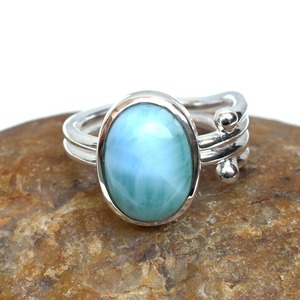 Handmade 925 Sterling Silver Vintage Engagement Ring with Natural Blue Larimar Gemstone Bezel Setting <b>Unique</b> <b>Gift</b> <b>for</b> <b>Her</b> - Product Image 5
