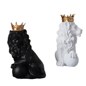 树脂皇冠狮子雕像工艺品装饰狮子雕塑动物形象学习家居桌面装饰