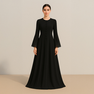 Elegante diseño moderno largo musulmán malasio Abaya para mujeres ropa tradicional islámica Color sólido - Product Image 3