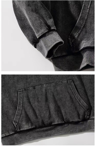 Sudaderas con capucha de lavado ácido para hombre 2024 Casual al por mayor de secado rápido transpirable de gran tamaño sudaderas con capucha de lavado ácido para adultos con mangas largas OEM - Product Image 5