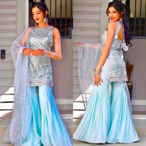 Heavy Georgette Top con Plazzo Set Designer Sharara Set Fancy Designer Top y Plazzo para damas - Product Image 3