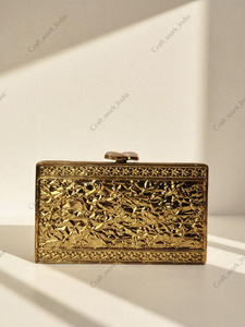 Rose Quartz Gemstone Panelled Clutch with Gold Textured Frame Featuring Soft <b>Pink</b> Natural Stones Luxury Statement <b>Bag</b> for women - Product Image 6