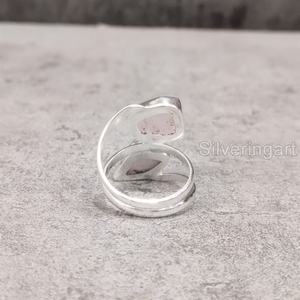 Joyería de piedra en bruto, anillo de mujer, piedra preciosa Natural cruda de cuarzo rosa, piedra natal de abril, joyería de Navidad, anillo de Plata de Ley 925 - Product Image 5