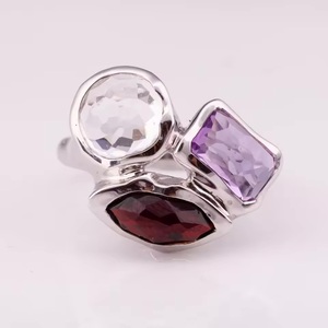 Anillo de plata 925 de belleza atemporal con cuarzo transparente granate natural y amatista oscura chapada en rodio para fiestas Precio de fábrica - Product Image 4