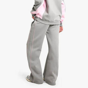 Venta caliente de las mujeres 100% pantalones de chándal de algodón gris pierna recta Jogger detalle de tuberías Terry Fleece suave al tacto transpirable Suelto - Product Image 6
