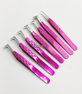 Pinzas de pestañas profesionales de acero inoxidable rosa fuerte al por mayor pinzas de pestañas de volumen de agarre perfecto punta de fibra estampado de pestañas - Product Image 3