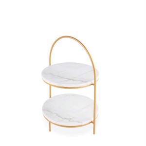 Soportes para Pastel de 2 Niveles, Diseño 2022, Metal Dorado y Mármol, Ecológicos, Venta al por Mayor, Herramientas para Pasteles de Boda y Fiestas - Product Image 1
