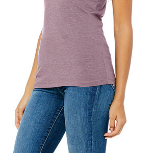 Bande d'épaule plus longue longueur du corps 100% Airlume peignée et anneau de coton filé 32 simple 4.2 oz violet foncé femmes Slim Fit t-sh - Product Image 5